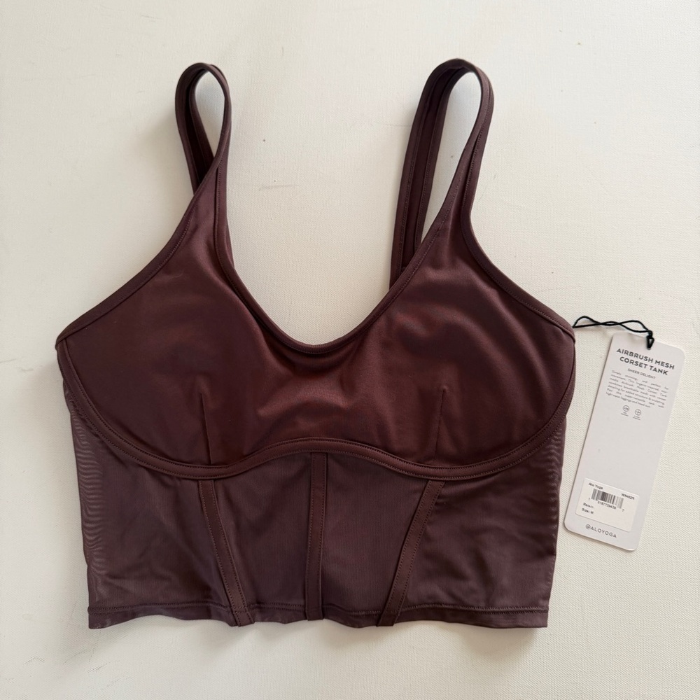 Alo Yoga Airbrush Mesh Corset Tank in Raisin NWT - Picture 2 of 3